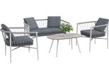 Set Di Mobili Da Giardino In Rattan Outsunny 4 Pezzi, Gruppo Di Sedute Con Funzione Di Altalena, Set Da Giardino Con 1 Tavolino, 2 Poltrone, 1 Divano Doppio, Cuscini, Set Di Sedute Per Giardino, Terrazza, Acciaio, Grigio