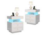 Merax Set 2 Pezzi Comodino, Con Cassetti, Vano A Giorno Con Led, Comodino, Cassettiera, Per Camera Da Letto, 50X40X60 Cm, Bianco
