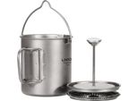750 Ml Tazza Da Campeggio Leggera In Titanio Con Pressa Francese - Caffettiera Portatile Con Coperchio Per Esterni, Campeggio Ed Escursioni