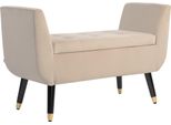 Homcom Panca Panca Imbottita Con Vano Portaoggetti Braccioli Panca Per Il Petto Legno Di Gomma Vellutato In Poliestere Beige 107 X 42 X 65 Cm