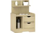 Homcom Comodino Con 2 Cassetti, Tavolino, Comodino Con Ripiano Aperto, Cassettiera Per Camera Da Letto, Soggiorno, 40 X 30 X 60 Cm, Legno Naturale
