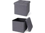 Sgabello Dibea Con Vano Portaoggetti, Sgabello Multifunzionale In Lino, Facile Da Pulire E Confortevole, 38X38X38 Cm, Grigio