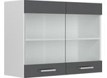 Vicco Pensile Universale R-Line, 80 Cm Con Ante In Vetro, Antracite Lucido/Bianco