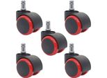Set Di 5 Ruote Per Pavimenti Duri HWC-H86, Ruote Per Sedie Da Ufficio, Portata 150 Kg Ø 11 Mm ~ Rosso