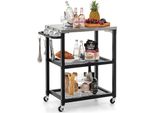 Costway Carrello Per Barbecue Da Esterno A 3 Livelli Su Ruote, Carrello Di Servizio Per Tavolo Da Lavoro Con Piatto, Maniglia, 3 Ganci