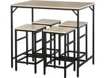 Homcom Set Di Tavoli Da Bar Da 5 Pezzi Con Sgabelli Da Bar Tavolo Da Pranzo Con 4 Sedie Tavolo Da Cucina Per Sala Da Pranzo, Cucina, Rovere+Nero