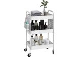 Carrello Homcom, Carrello Di Servizio Con 3 Ripiani, 2 Cestini Per Appendere, Carrello Portaoggetti Con Maniglia, Carrello Da Cucina, Carrello Laterale Per Cucina, Soggiorno, Acciaio, Bianco
