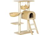 Albero Per Gatti, Grotta Accogliente, Amache Di Peluche, Robusti Tiragraffi, Beige, 54X29,5X98 Cm