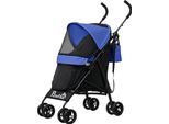 Passeggino Per Cani Passeggino Pieghevole Per Cani E Gatti Fino A 4 Kg Passeggino Per Gatti Con Finestre A Rete, Tracolla, Borsa Portaoggetti, Portabicchieri Ombrello Passeggino Per Gatti Blu Scuro Aosom