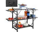 Tavolo Da Cucina Da Campeggio, In Alluminio, Pieghevole, Portatile, Stazione Di Cottura All'aperto Con 4 Lati In Ferro, 2 Ripiani E Borsa Per Il Trasporto, Installazione Rapida Per Picnic, Barbecue, Spiaggia, Viaggi Ecc.