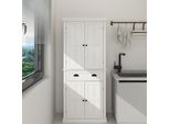Armadio Alto Bianco, Dispensa Da Cucina, Armadio Da Cucina Con Cassetto E 2 Ante, Linee Scolpite, Ripiani Regolabili, Dispositivo Antiribaltamento