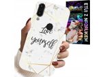 Custodia Per Huawei P Smart 2019 - Marmo Bianco Con Cornici Dorate Love You