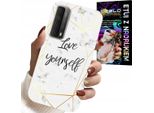 Custodia Per Huawei P Smart 2021 - Marmo Bianco Con Cornici Dorate Love You