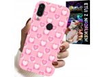 Custodia Per Huawei Y7 2019 - Cuori Reticolo Rosa Custodia + Vetro