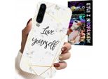 Custodia Per Huawei P30 - Marmo Bianco Con Cornici Dorate Love You