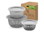 Set Di 3 Ciotole Con Coperchio Impilabili Viwares (6 Pezzi) - 1, 2, 3 L - Senza Bpa - Per Preparare Impasti E Servire Insalate, Pane, Verdure, Ciotola Per Impastare Lavabile In Lavastoviglie, Grigio