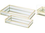 H&S Decoration | Vassoio Per Gioielli - Vassoio Per Gioielli - 24 X 14 X 3,5 Cm - Set Di 2 - Colore Oro - Vassoio Per Gioielli - Vetro E Acciaio Inossidabile