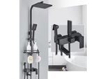 Sistema Doccia Completo - Set Doccia In Abs - 4 Funzioni - Soffione E Doccetta - Doccia A Pioggia Quadrata - Doccia A Pioggia Regolabile - Nero Opaco