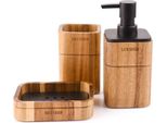 Set Di Accessori Da Bagno In Legno D'acacia 3 Pezzi Incl. Dispenser Di Sapone Da Bagno, Bicchiere Da Bagno, Portasapone Accessori Per La Decorazione Del Bagno