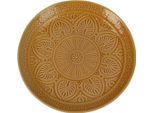 Excellent Houseware | Piatto - Piatto Decorativo - 26 Cm Rotondo - Giallo - Terracotta - Piatto Da Portata - Con Motivo A Foglie In Rilievo