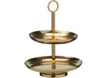 H&S Decoration | Portavivande - Etagere - Rotondo 15 X 15 X 20 Cm - Colore Oro - Piatto Da Portata - 2 Livelli - Metallo