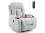 Fch Poltrona Reclinabile A 360° Poltrona Tv, Funzione Calore, Vibrazione, Massaggio, 2 Tasche Laterali, Portabicchieri, Poltrona Tv Reclinabile, Grigio Chiaro