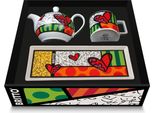 Gilde 3Tlg. Set, Tablett, Tasse / Becher, Teekanne, "Heart"", Porzellan, Mehrfarbig, Ve 1, L. 10 Cm, B. 26 Cm 81359"