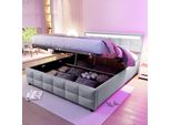 Letto Imbottito Merax 180X200Cm Con Illuminazione Led E Rete A Doghe, Letto Matrimoniale Con Contenitore Idraulico, Corpo Letto In Tessuto Vellutato Olandese, Grigio