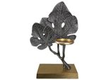 Gilde Teelichtleuchter, Blatt, "Leaf"", Aluminium, Anthrazitfarben, Goldfarben, , L. 10,5 Cm, B. 25 Cm, H. 38 Cm 60179"