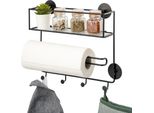 Organizzatore Da Cucina Bremermann Con Ripiano, Gancio E Portarotolo Per Montaggio A Parete, Da Incollare O Forare, Nero, Incl. Materiale Di Montaggio