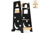 Fch Torre Didattica Per Bambini, Torre Didattica Montessori, Sgabello Per Bambini, Pezzo Unico, 40×45×90 Cm, Legno Di Abete Rosso + Mdf, Motivo A Stella Lunare, Colore Nero + Legno