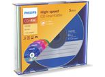 Philips - 5 X CD-RW - 700 Mb (80 Min) 4X - 12X - Slim Jewel Case