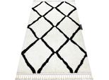 Tappeto Berber Cross Bianco Frange Berbero Marocchino Shaggy Bianca 200X290 Cm