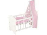 Goki 51762 Letto Per Bambole Con Baldacchino E Lenzuola 63,4 X 31,5 X 67 Cm, Legno, Bianco/Rosa