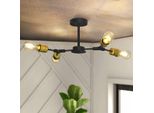 Zmh Lampada Da Soffitto Vintage Lampada Da Soffitto Nero Retrò E27 4 Fiamma Lampadario Industriale Metallo Rustico Per Corridoio Soggiorno Camera Da Letto Cucina