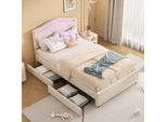 Letto Imbottito Flieks 90X200Cm Con 2 Cassetti, Letto Per Ragazzi Letto Per Bambini Con Led, Letto Contenitore Letto Matrimoniale Con Rete A Doghe, Letto In Legno Letto Classico, Biancheria