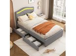 Letto Imbottito Flieks 90X200Cm Con 2 Cassetti, Letto Per Ragazzi Letto Per Bambini Con Led, Letto Contenitore Letto Matrimoniale Con Rete A Doghe, Letto In Legno Letto Classico, Biancheria