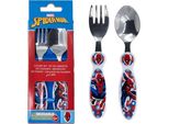 Set Di Posate Per Bambini Spiderman 2 Pezzi - Cucchiaio E Forchetta Con Manici Con Motivo