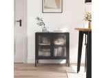 The Living Store Credenza Nera 70X35X70 Cm Vetro E Acciaio