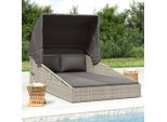 The Living Store Lettino Con Tetto Pieghevole Grigio 200X114X128 Cm In Poly Rattan
