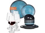 Set Di Stoviglie Da Campeggio In Melamina Per 4 Persone Stone Blue + 4 Bicchieri Da Vino Rosso Milano Bicchieri Da Vino Rosso Stoviglie Picnic Bbq