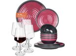 Set Di Stoviglie Da Campeggio In Melamina 4 Persone Stone Red + 4 Bicchieri Da Vino Rosso Milano Bicchieri Da Vino Rosso Stoviglie Picnic Bbq