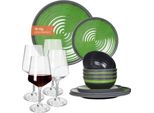 Set Di Stoviglie Da Campeggio In Melamina Per 4 Persone Stone Green + 4 Bicchieri Da Vino Rosso Milano Bicchieri Da Vino Rosso Stoviglie Picnic Bbq