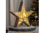 Stella Di Natale A Led In Legno 30 Cm - Motivo: Foresta - Supporto Per Decorazione Illuminato In Bianco Caldo - Stella Di Natale Dell'avvento Invernale Da Tavolo Illuminazione A Batteria
