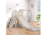 Scivolo Per Bambini Fortuna Lai, Scivolo Da Giardino, Scivolo Per Bambini 5 In 1, Scivolo, Arrampicata, Spazio Di Archiviazione, Altalena, Struttura Per Pallacanestro, Scivolo Altalena Per Interni, Grigio/Bianco