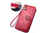 Portafoglio Grande Da Donna In Ecopelle Con Portachiavi, Rosso, 19,3X10X3,5 Cm