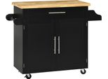 Homcom Carrello Da Cucina Carrello Portavivande Con Piano Di Lavoro Carrello Da Cucina Con Portaspezie, Porta Asciugamani Per Soggiorno Sala Da Pranzo Nero 109 X 40 X 89 Cm
