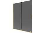 Mexen Velar Paravento Per Vasca Da Bagno A 2 Ante Scorrevoli 140 X 150 Cm, Grafite, Oro Spazzolato - 896-140-000-41-55