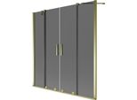 Mexen Velar Duo Paravento Vasca Da Bagno Scorrevole A 2 Ante 140 X 150 Cm, Grafite, Oro - 896-140-000-42-50