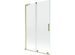 Mexen Velar L Paratia Per Vasca Da Bagno A 2 Ante Scorrevoli 110 X 150 Cm, Trasparente, Oro Spazzolato - 896-110-003-01-55